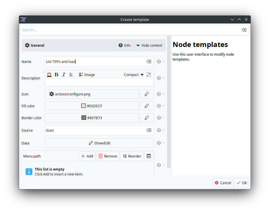 Node template editor