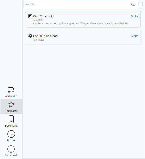 The node templates panel